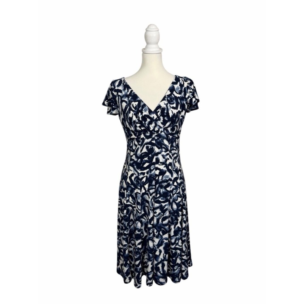 Lauren Ralph Lauren Faux Wrap Dress Size 6 Fit Flare Flutter Sleeve Career Party